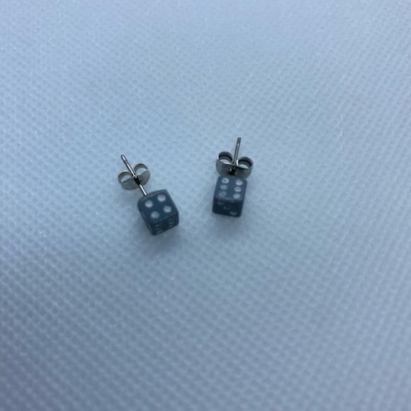 Gray Mini Dice Earrings Handmade - Picture 8 of 8